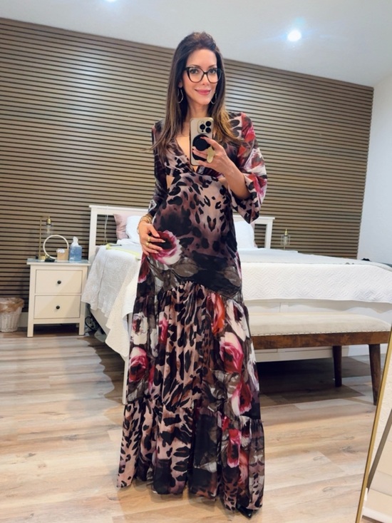 Griffniseti Dresses & Skirts - Floral & Leopard Print Maxi Dress in Blush Rose